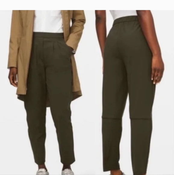 Lululemon Essential High Rise Trouser Pleated Pants In Olive Green Sz 10 - Picture 1 of 8